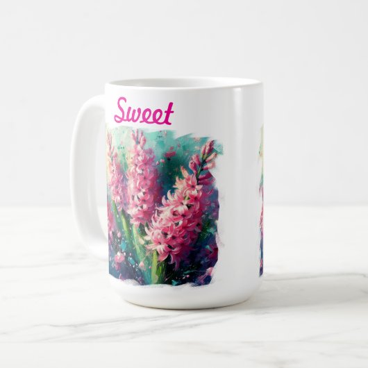 印象派ピンクヒアシンスフローラ コーヒーマグカップ (正面左)
