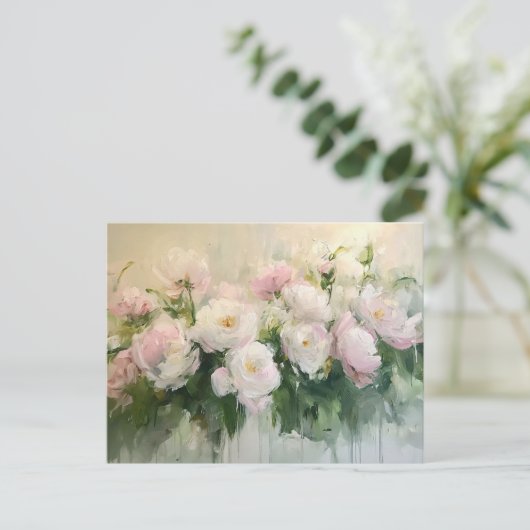 印象派ピンク絵を描ローズ ポストカード (スタンド正面)