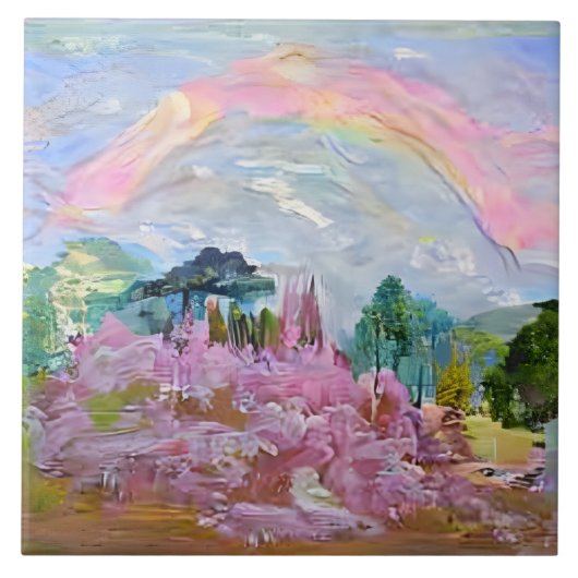 印象派ファンタジー景観水彩虹 タイル (正面)