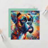 印象派ポップアート ボクサー 誕生日わんこ カード (正面/裏面インサイチュ)