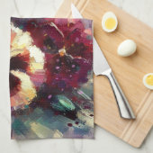 印象派マルーンのパンジー絵を描フローラ キッチンタオル (四つ折り)