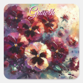 印象派マルーンのパンジー絵を描フローラ スクエアシール