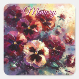 印象派マルーンのパンジー絵を描フローラ スクエアシール