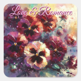 印象派マルーンのパンジー絵を描フローラ スクエアシール