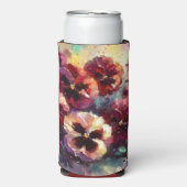 印象派マルーンのパンジー絵を描フローラ スリム缶クーラー (Seltzer正面)