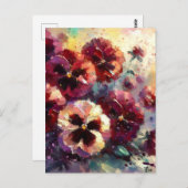 印象派マルーンのパンジー絵を描フローラ ポストカード (正面/裏面)