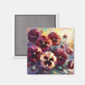印象派マルーンのパンジー絵を描フローラ マグネット (正面/裏面)