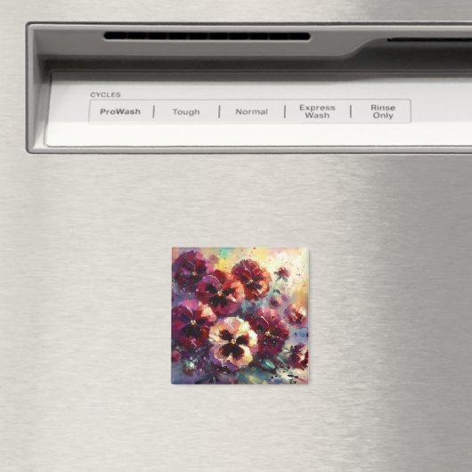 印象派マルーンのパンジー絵を描フローラ マグネット (インサイチュ (食洗機))