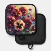 印象派マルーンのパンジー絵を描フローラ 鍋敷き (正面/裏面)