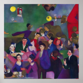 印象派モダンの混雑したバー ポスター