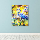 印象派モダンブルーヘロン油彩画 キャンバスプリント (インサイチュ (ウッドフロア))