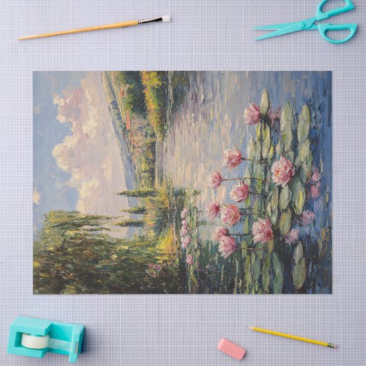 印象派リリーパッドヤナギの木のデコパージュ 薄葉紙 (クラフト)