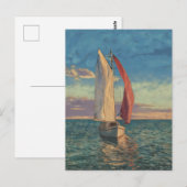印象派風の海景画 - 孤独な帆船 ポストカード (正面/裏面)