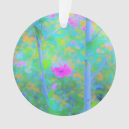 印象派風ブルーのピンクの花の風景 オーナメント
