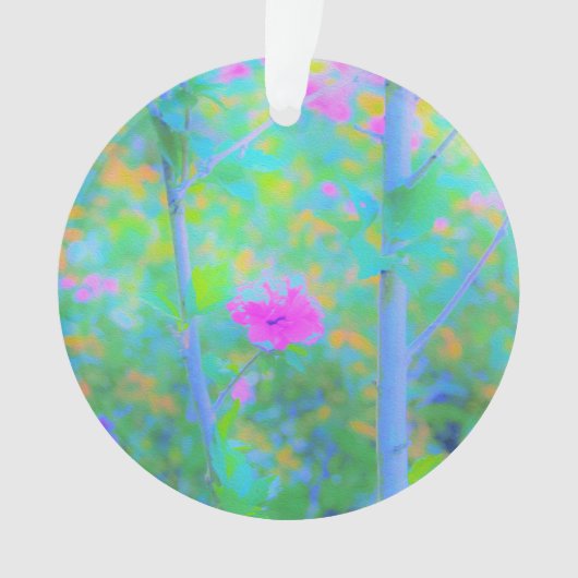 印象派風ブルーのピンクの花の風景 オーナメント (正面)
