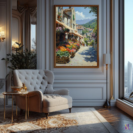 印象派魅力的の村の市場スタイル ポスター