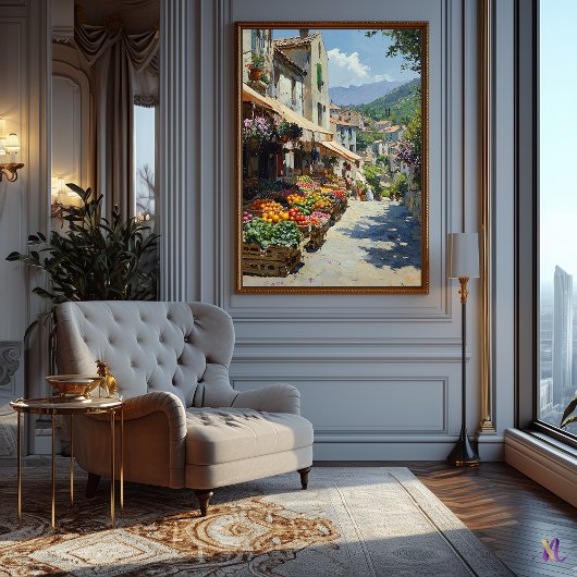 印象派魅力的の村の市場スタイル ポスター