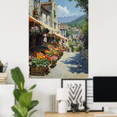 印象派魅力的の村の市場スタイル ポスター (ホームオフィス)