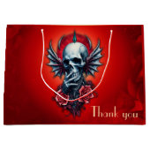 印象的でリアルなスカルと翼 ラージペーパーバッグ (正面)