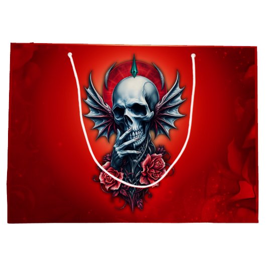 印象的でリアルなスカルと翼 ラージペーパーバッグ (裏面)