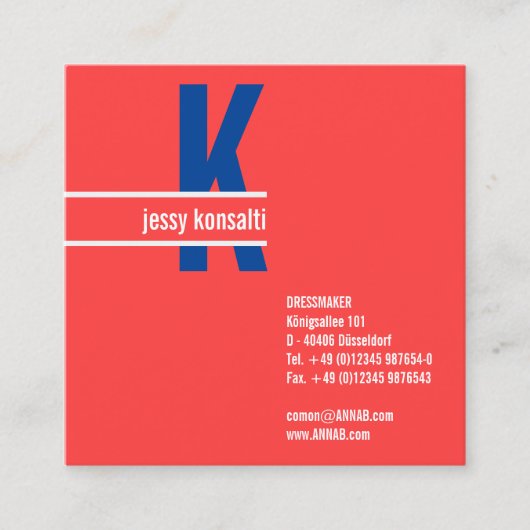 印象的なはっきりしたコーラルモノグラム名刺 スクエア名刺 (正面)