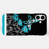 印象的なアクアブルーバタフライと花 Case-Mate iPhoneケース (裏面 (横))