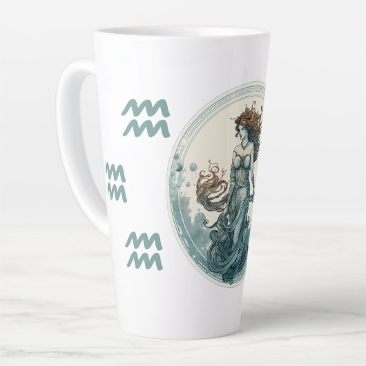 印象的なアクエリアスのシンボルアートワーク カフェラテマグ (左アングル)