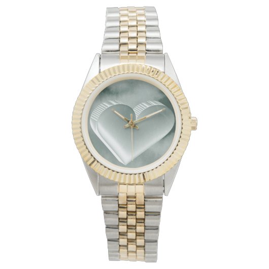 印象的なオリジナル水色シルバー3Dハート 腕時計 (正面)