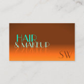 印象的なオレンジとティール（緑がかった色）鏡フォントとモノグラム 名刺 (正面)