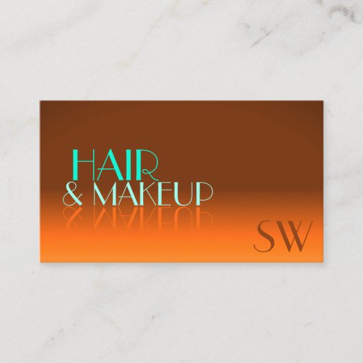 印象的なオレンジとティール(緑がかった色)鏡フォントとモノグラム 名刺 (正面)