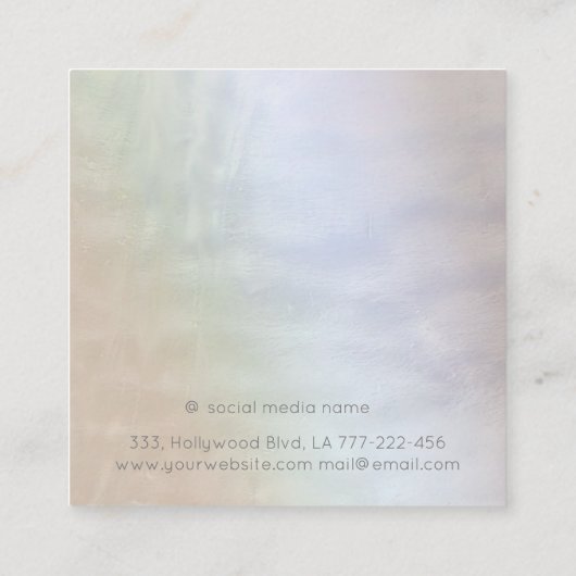 印象的なシックな女の子の顔蝶ホログラフィック スクエア名刺 (裏面)