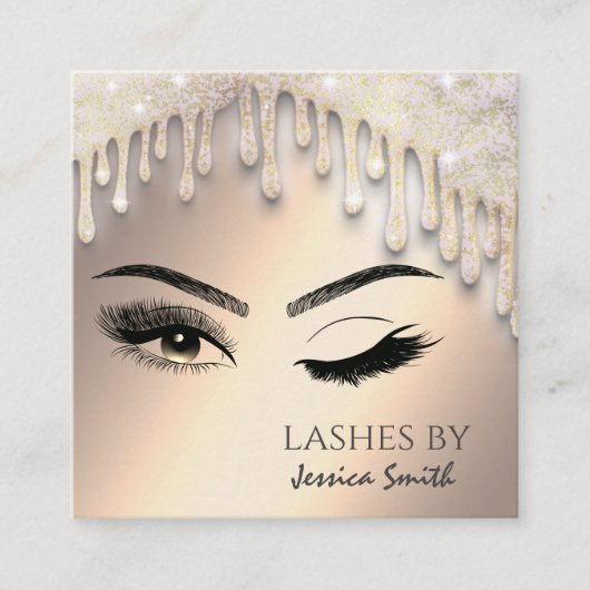 印象的なシックな金ゴールドのキラキラ輝くドリンクのメイクアップ目 スクエア名刺 (正面)