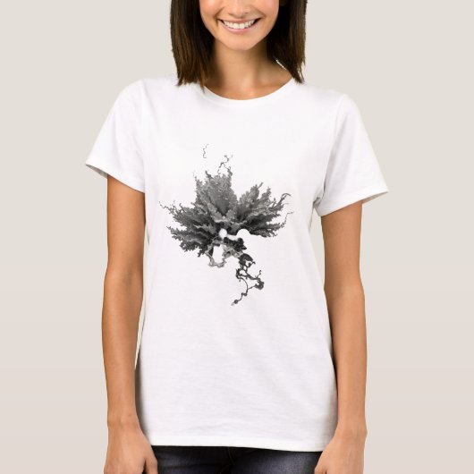 印象的なシルバー抽象アートデザイン Tシャツ (正面)