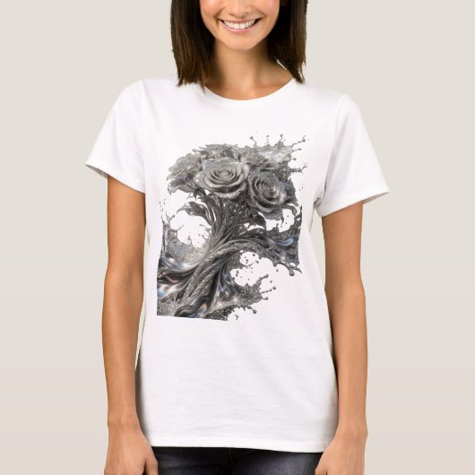 印象的なシルバー抽象アートデザイン v2 tシャツ (正面)