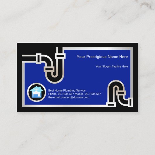 印象的なシルバー配管青い洪水水水水水配管 名刺 (裏面)