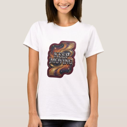 印象的なシルバーKEEP MOVING 3Dテキストアート Tシャツ (正面)