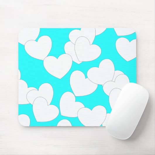 印象的なターコイズマウスパッドと大きな白のハート マウスパッド (マウス)