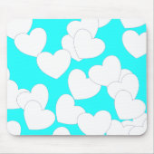 印象的なターコイズマウスパッドと大きな白のハート マウスパッド (正面)