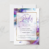 印象的なティール(緑がかった色)パープル抽象芸術食事の選択RSVP 出欠カード (正面)