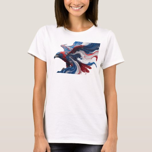 印象的なネイビーの抽象的イーグルウェアラブルアート Tシャツ (正面)
