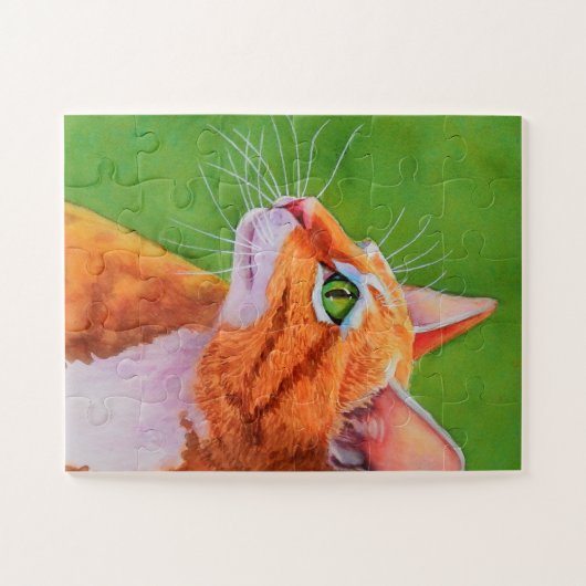 印象的なヒゲのあるオレンジ色のタビー猫 ジグソーパズル (横)