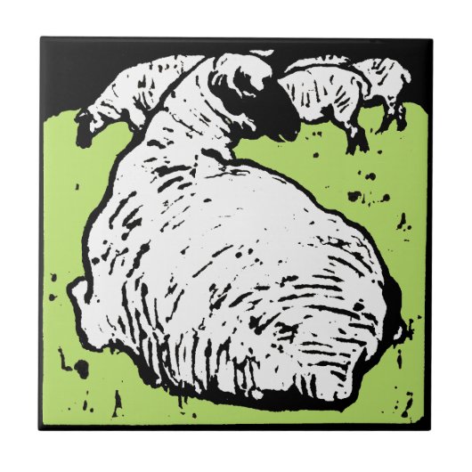 印象的なビクトリアンウッドカット動物コースター – Sheep タイル (正面)