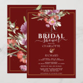 印象的なピンクのフローラ金ゴールドアンパサンドブライダルシャワー 招待状 (正面/裏面)
