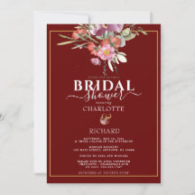 印象的なピンクの花モチーフ ゴールドの「＆」記号 ウェディングシャワー