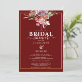 印象的なピンクの花モチーフ ゴールドの「＆」記号 ウェディングシャワー 招待状 (スタンド正面)