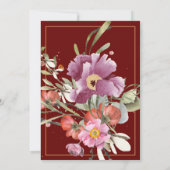 印象的なピンクの花モチーフ ゴールドの「＆」記号 ウェディングシャワー 招待状 (裏面)