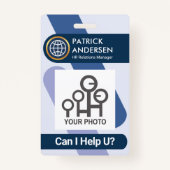 印象的なブルーストライプの会社スタッフの写真バッジ バッジ (正面)