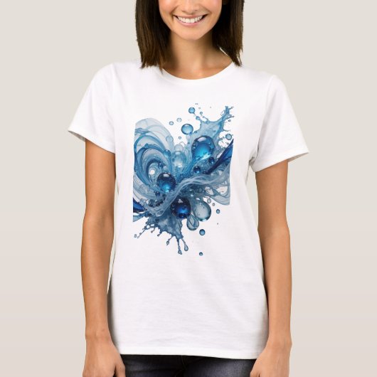 印象的なブルーWATER SPLASHステートメントTシャツ Tシャツ (正面)