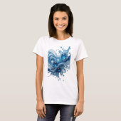 印象的なブルーWATER SPLASHステートメントTシャツ Tシャツ (正面フル)