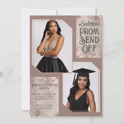 印象的なプロムが卒業2枚の写真を送る 招待状 (正面)